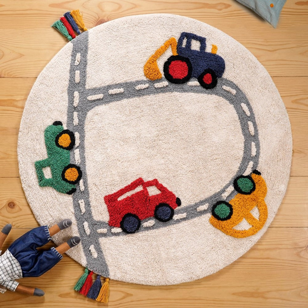 Street Cars Soft Cotton Kids Rug 100cm