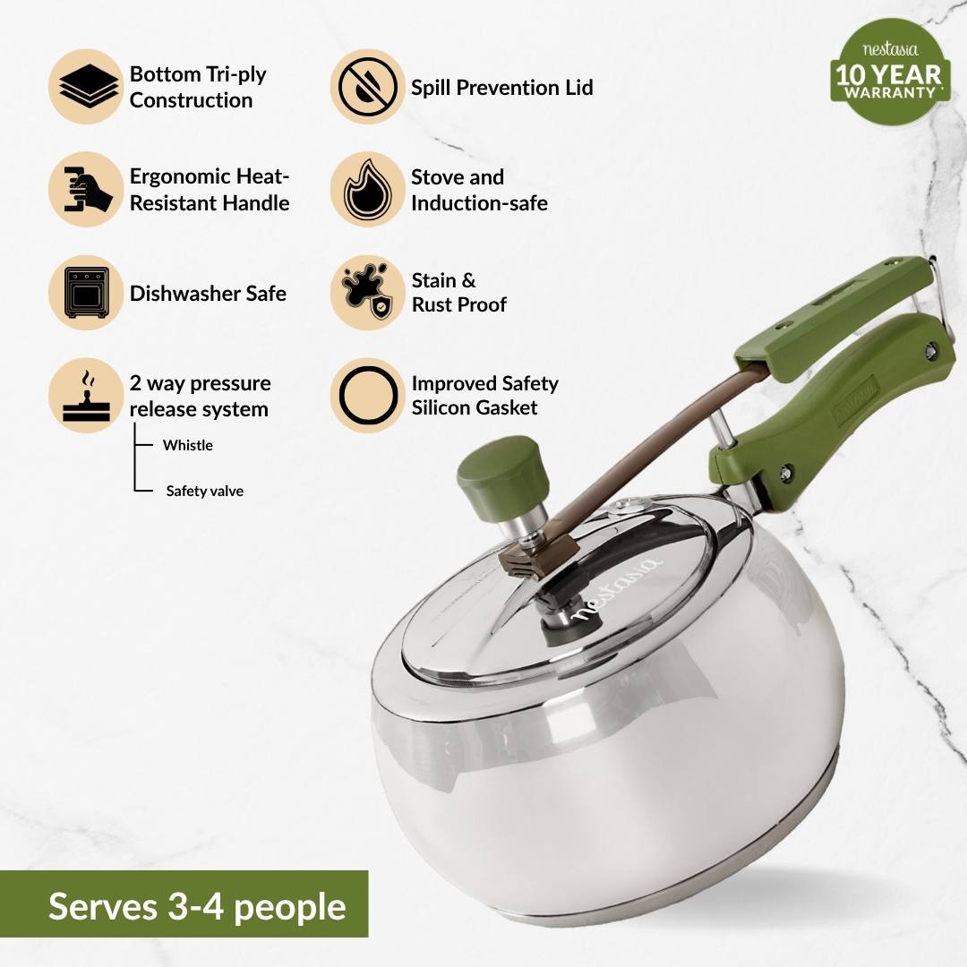 Zesta Curved Induction Safe Stainless Steel Pressure Cooker 3 Litre inner Lid