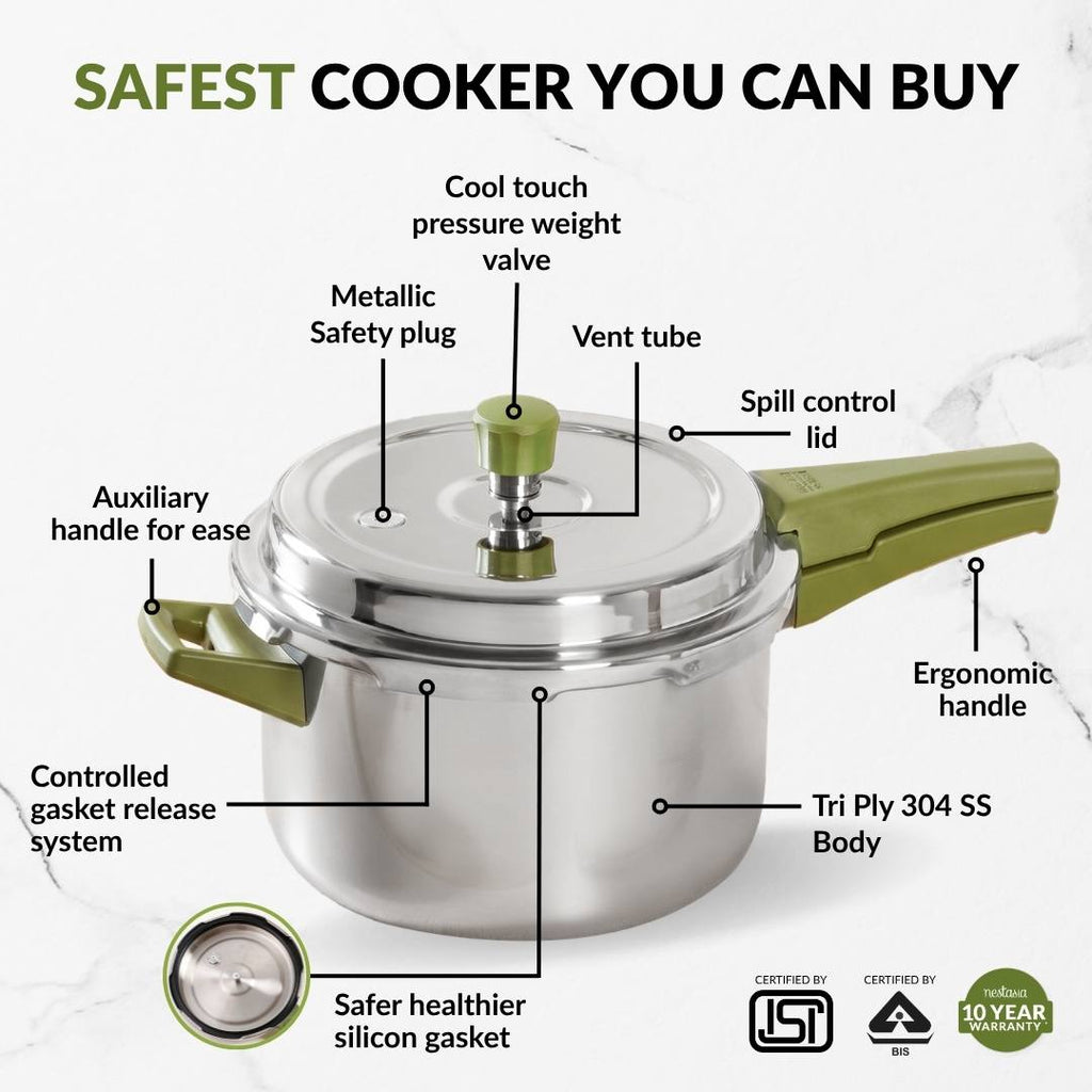 Zesta Triply Stainless Steel Induction Safe Pressure Cooker 5 Litre Spill Safe Lid
