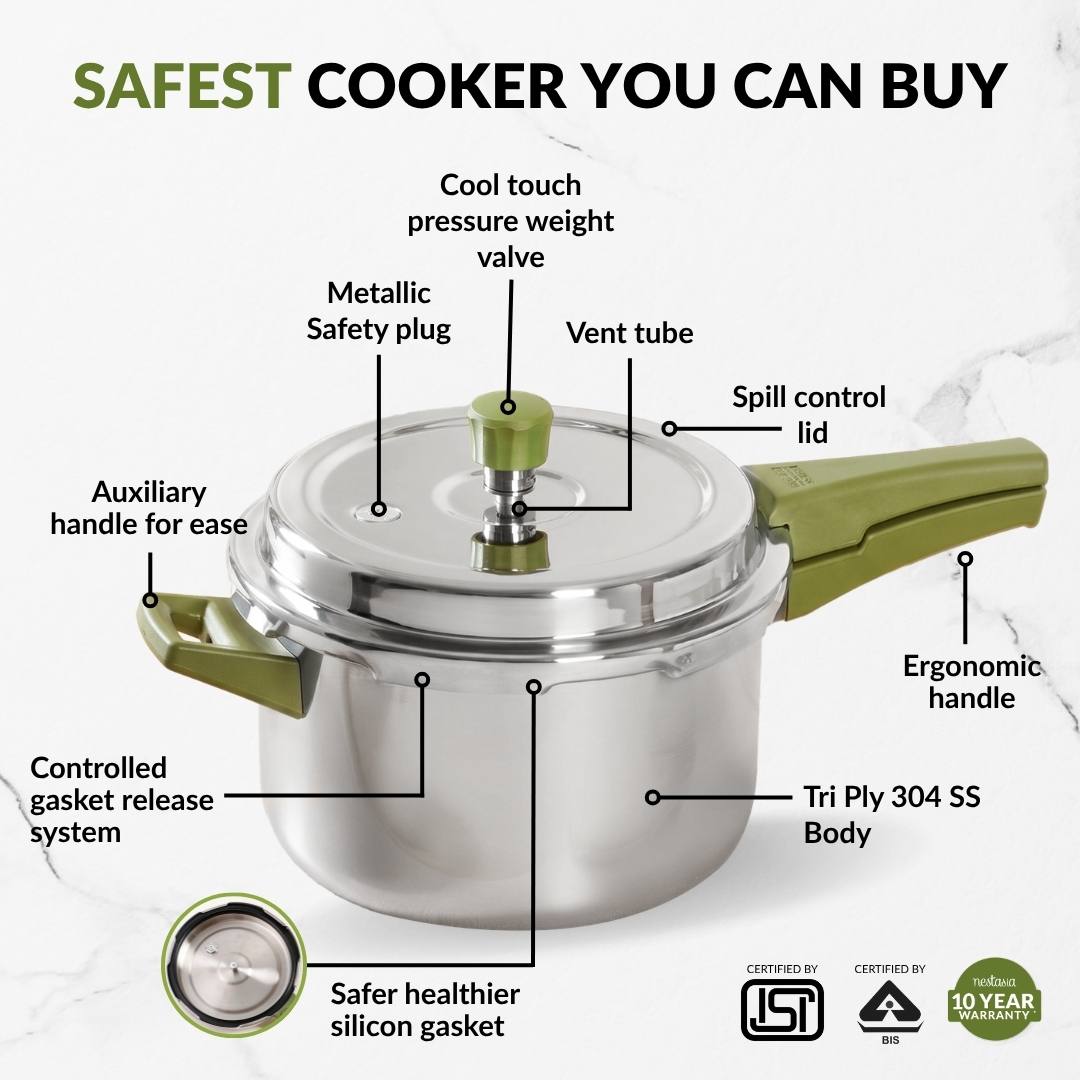 Zesta Triply Stainless Steel Induction Safe Pressure Cooker 5 Litre Spill Safe Lid